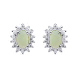 Natural Opal Gemstone and Cubic Zircon 925 Sterling Silver Stud Earring