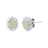 Natural Opal Gemstone and Cubic Zircon 925 Sterling Silver Stud Earring