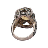 Natural Beer Quartz Gemstone and Diamond Gold Plated 925 Sterling Silver Ring