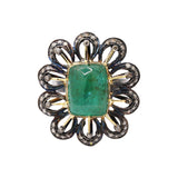 Natural Emerald Gemstone and Diamond Gold Plated 925 Sterling Silver Ring