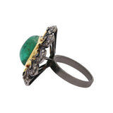 Natural Emerald Gemstone and Diamond Gold Plated 925 Sterling Silver Ring