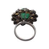 Natural Emerald Gemstone and Diamond Gold Plated 925 Sterling Silver Ring