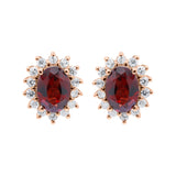 Natural Garnet and Cubic Zircon 925 Sterling Silver Stud Earring