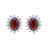 Natural Garnet and Cubic Zircon 925 Sterling Silver Stud Earring