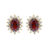 Natural Garnet and Cubic Zircon 925 Sterling Silver Stud Earring
