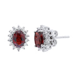 Natural Garnet and Cubic Zircon 925 Sterling Silver Stud Earring
