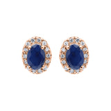 Blue Sapphire and Cubic Zircon 925 Sterling Silver Stud Earring