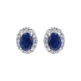 Blue Sapphire and Cubic Zircon 925 Sterling Silver Stud Earring