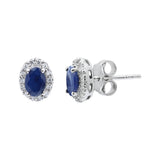 Blue Sapphire and Cubic Zircon 925 Sterling Silver Stud Earring