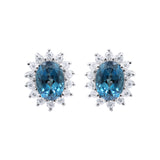 London Blue Topaz and Cubic Zircon 925 Sterling Silver Stud Earring