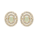 Unique Natural Opal Gemstone and Cubic Zircon 925 Sterling Silver Stud Earring