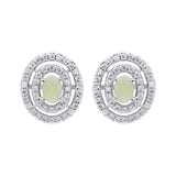 Unique Natural Opal Gemstone and Cubic Zircon 925 Sterling Silver Stud Earring