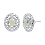 Unique Natural Opal Gemstone and Cubic Zircon 925 Sterling Silver Stud Earring