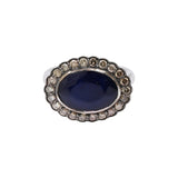 Natural Blue Sapphire Gemstone and Diamond 925 Sterling Silver Ring
