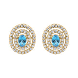 London Blue Topaz and Cubic Zircon 925 Sterling Silver Stud Earring