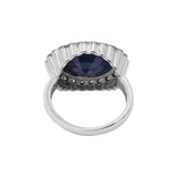 Natural Blue Sapphire Gemstone and Diamond 925 Sterling Silver Ring