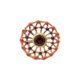 Natural Garnet Gemstone and Enamel Work 925 Sterling Silver Gold Plated Ring