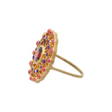 Natural Garnet Gemstone and Enamel Work 925 Sterling Silver Gold Plated Ring