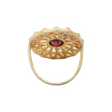 Natural Garnet Gemstone and Enamel Work 925 Sterling Silver Gold Plated Ring
