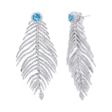 London Blue Topaz and Cubic Zircon 925 Sterling Silver Designer Leaf Earring