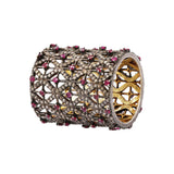 Partywear Natural Ruby Gemstone and Diamond 925 Sterling Silver Gold Plated Ring
