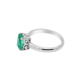 Handmade Natural Emerald Rectangle Cut Gemstone 14k White Gold Dailywear Ring
