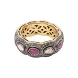 Natural Ruby Gemstone and Polki Diamond 925 Sterling Silver Gold Plated Ring