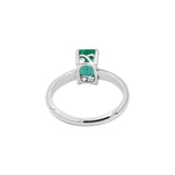 Handmade Natural Emerald Rectangle Cut Gemstone 14k White Gold Dailywear Ring