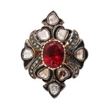 Designer Polki Diamond and Ruby 925 Sterling Silver Gold Plated Ring