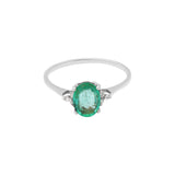 Natural Oval Cut Emerald Gemstone and Diamond 18k Yellow Gold Plain Ring For Womens