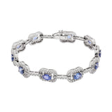Natural Blue Sapphire Gemstone and Diamond 18K White Gold Bracelet