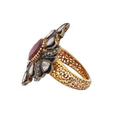 Designer Polki Diamond and Ruby 925 Sterling Silver Gold Plated Ring