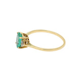 Natural Oval Cut Emerald Gemstone and Diamond 18k Yellow Gold Plain Ring For Womens