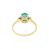 Natural Oval Cut Emerald Gemstone and Diamond 18k Yellow Gold Plain Ring For Womens