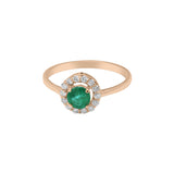 Beautiful Natural Round Cut Emerald Gemstone and Diamond 14k White Gold Ring For Women