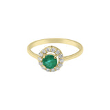 Beautiful Natural Round Cut Emerald Gemstone and Diamond 14k White Gold Ring For Women