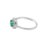Beautiful Natural Round Cut Emerald Gemstone and Diamond 14k White Gold Ring For Women