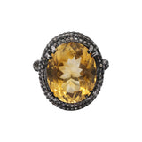 Natural Citrine Gemstone and Diamond Designer Black Rhodium Ring