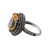 Natural Citrine Gemstone and Diamond Designer Black Rhodium Ring