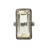 Rectangle Cut Green Amethyst and Diamond Designer Black Rhodium Ring