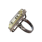 Rectangle Cut Green Amethyst and Diamond Designer Black Rhodium Ring