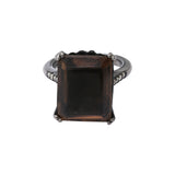 Natural Smoky Quartz Gemstone and Diamond 925 Silver Ring