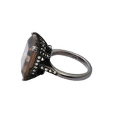 Natural Smoky Quartz Gemstone and Diamond 925 Silver Ring
