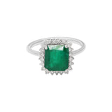 Natural Rectangle Cut Emerald Gemstone with Diamond 14k Yellow Gold Ring For Women
