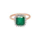 Natural Rectangle Cut Emerald Gemstone with Diamond 14k Yellow Gold Ring For Women