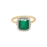 Natural Rectangle Cut Emerald Gemstone with Diamond 14k Yellow Gold Ring For Women