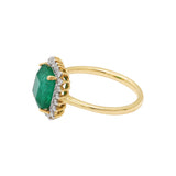 Natural Rectangle Cut Emerald Gemstone with Diamond 14k Yellow Gold Ring For Women