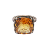 Natural Cushion Cut Citrine Gemstone 925 Silver Black Rhodium Ring