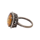 Natural Cushion Cut Citrine Gemstone 925 Silver Black Rhodium Ring