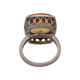Natural Cushion Cut Citrine Gemstone 925 Silver Black Rhodium Ring
